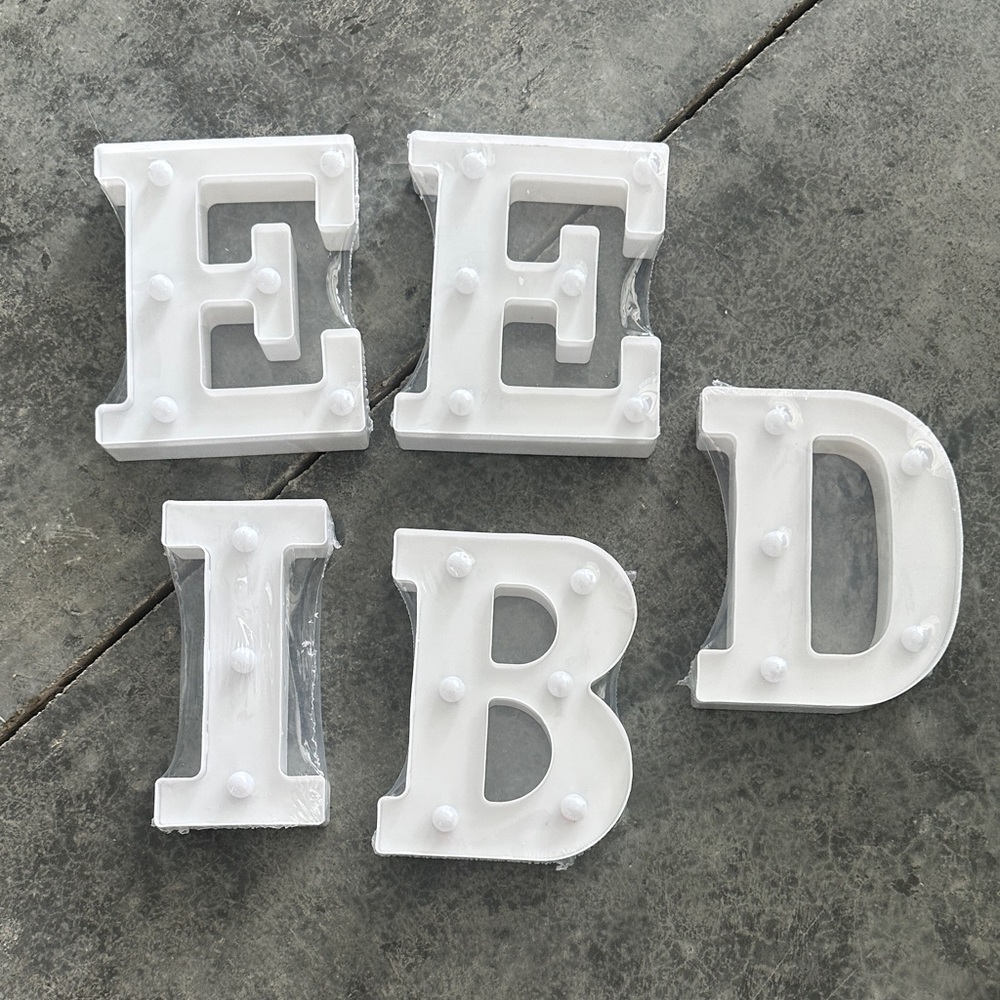 6 1/2 in. White Marquee Letter Lights - Set of 5 (E, E, I, B, D)